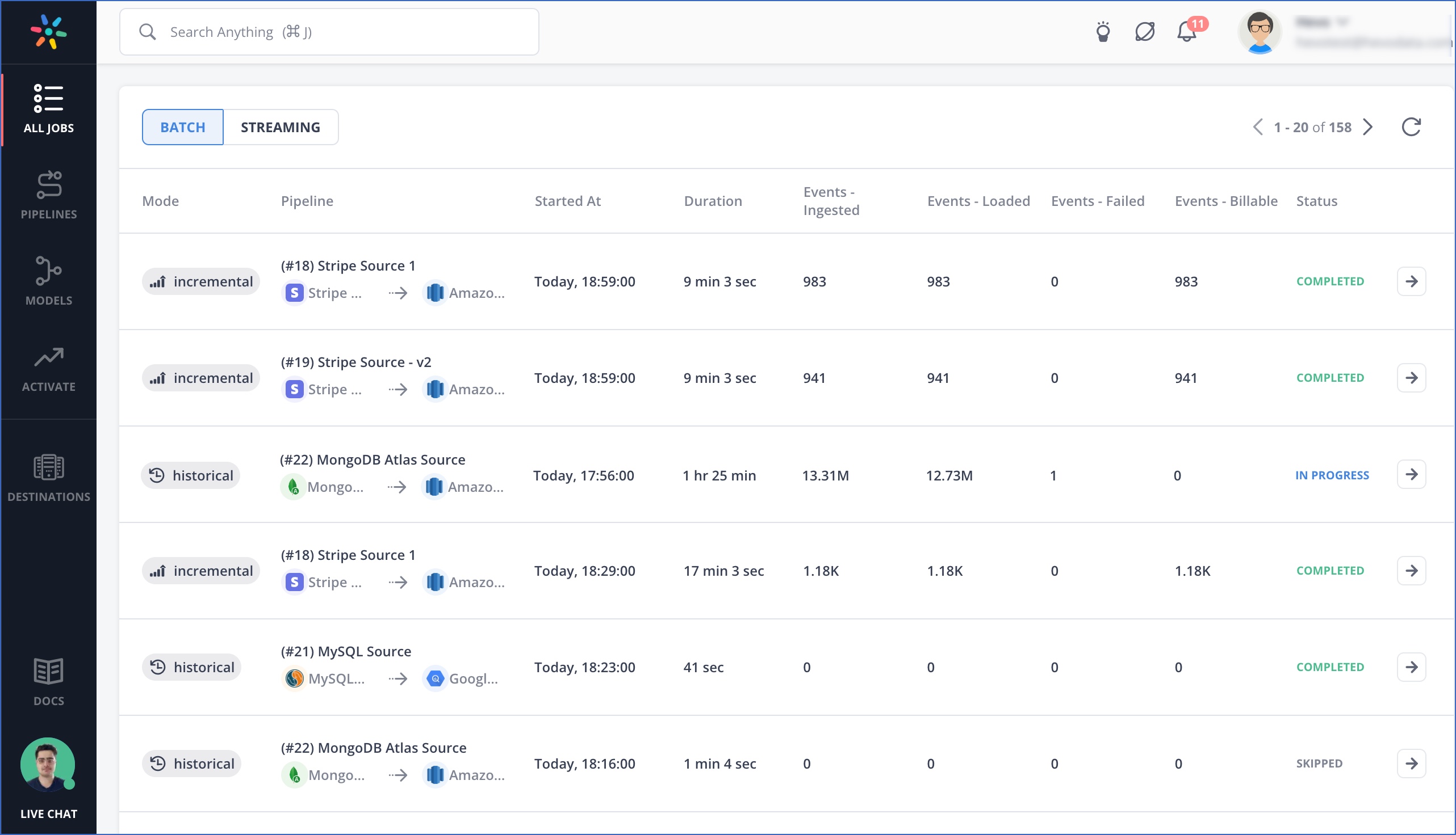 Hevo Data UI