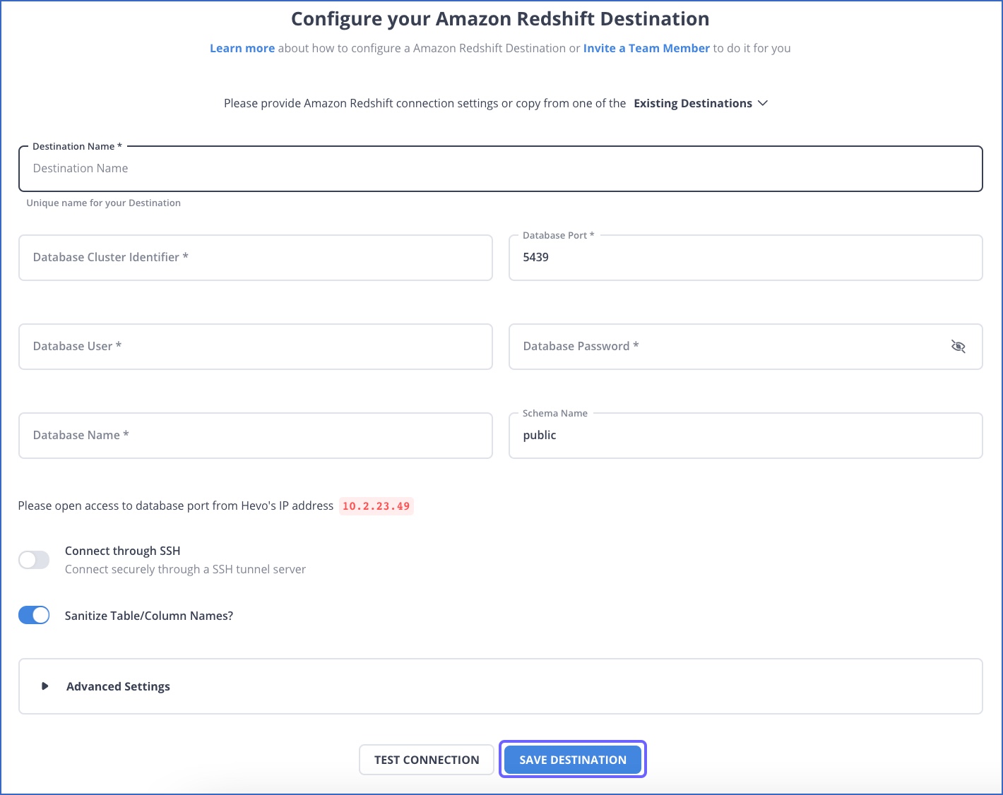 Configure your Amazon Redshift Destination