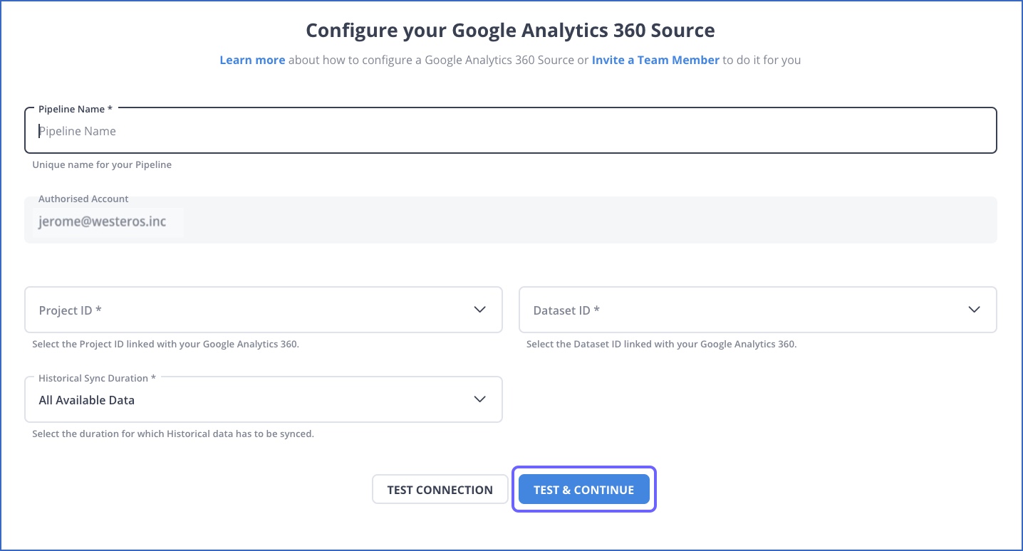 Google Analytics 360 to Databricks: Configure your Google Analytics 360 Source