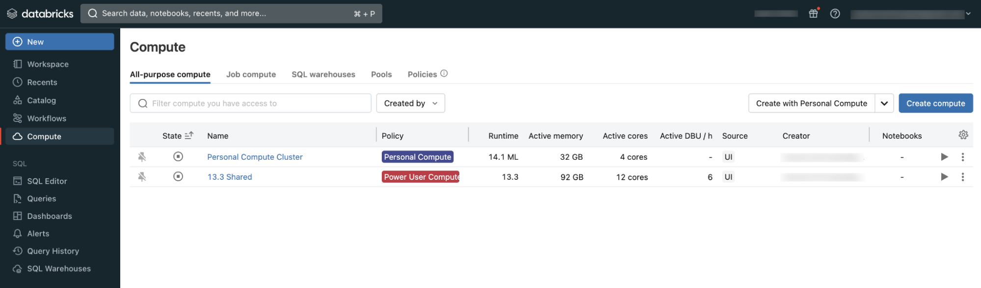 Databricks - Compute Tab