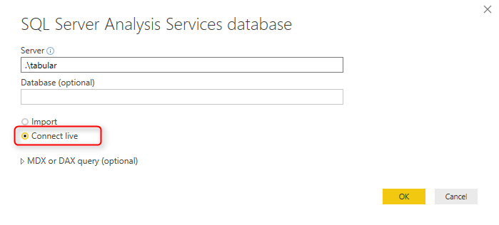Power BI LIVE Connection: Connect Live