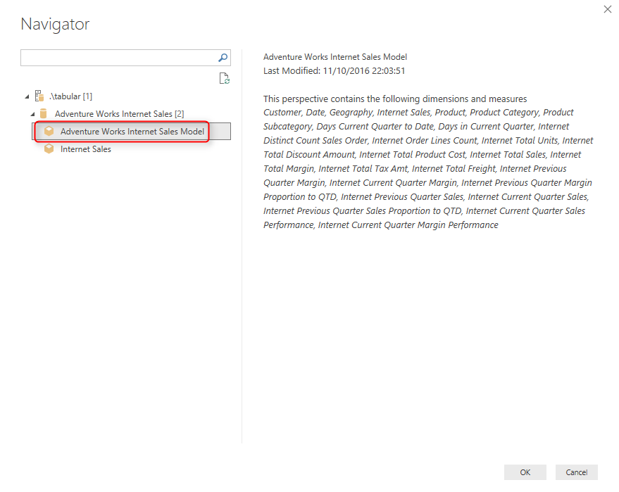Power BI LIVE Connection: Adventure Works Internet Sales Model