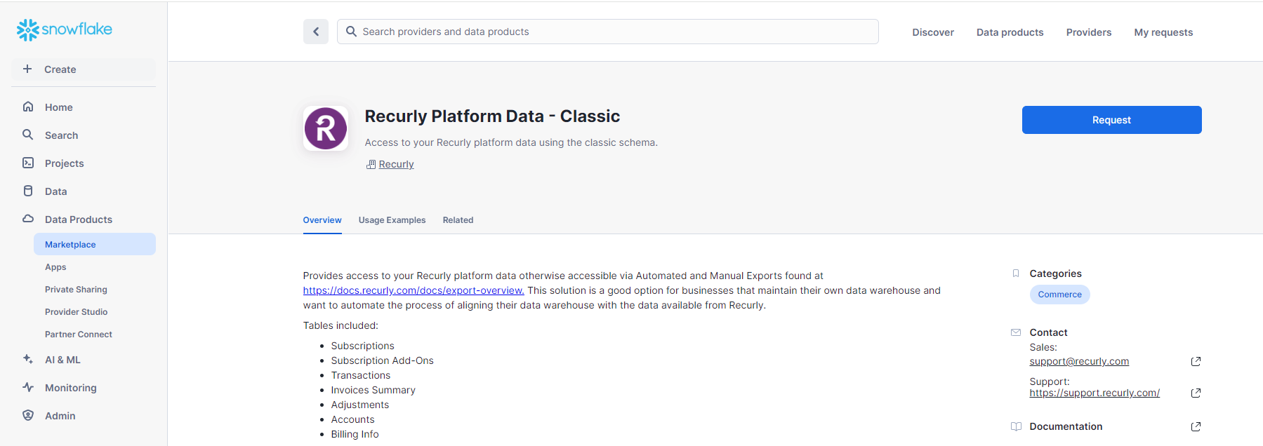 Snowflake - Recurly in Marketplace