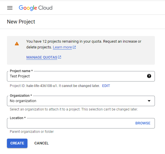 Google BigQuery - New Project Details