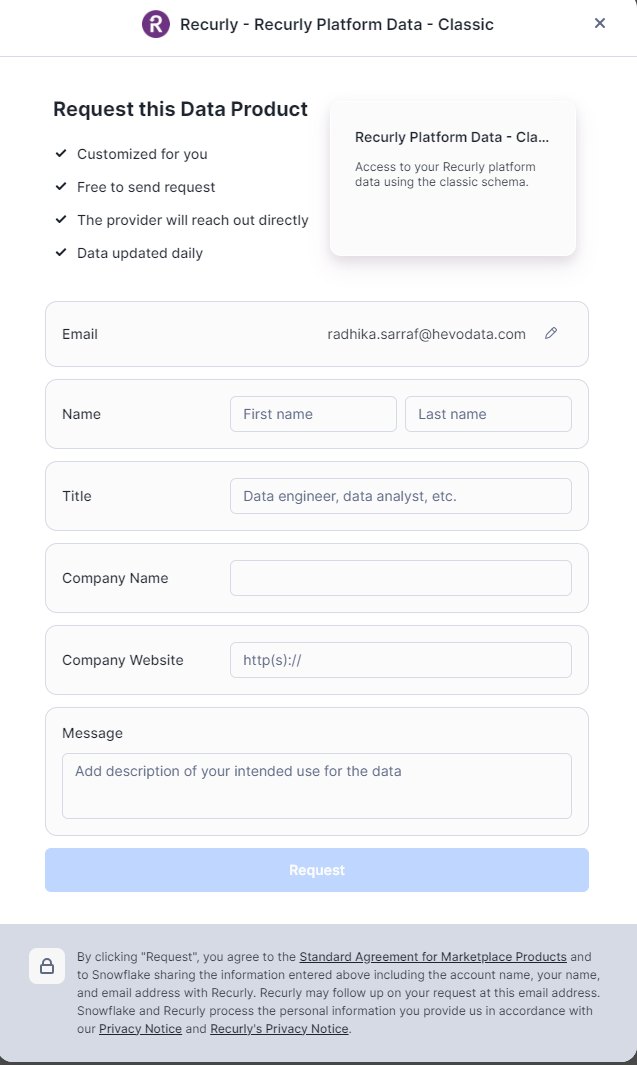 Snowflake - Request Recurly 