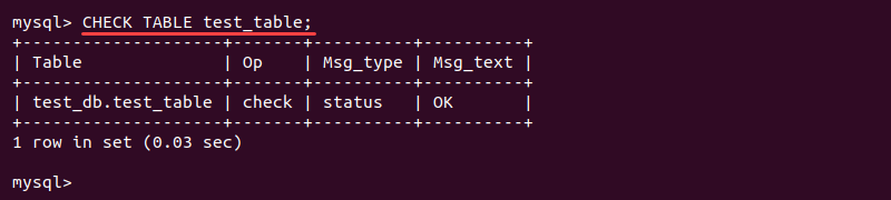 Check Table command