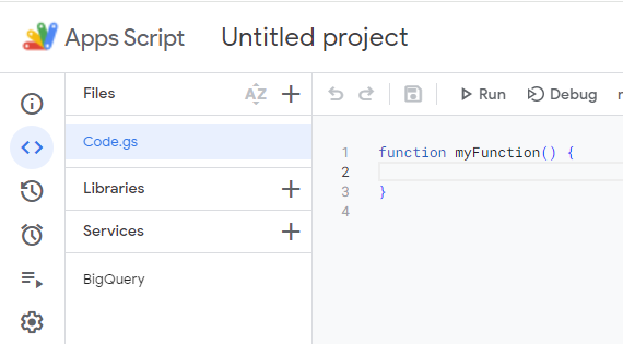 apps script bigquery: BigQuery Services Tab