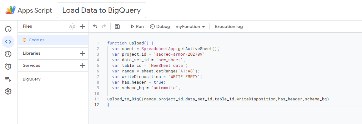 apps script bigquery: function upload() 