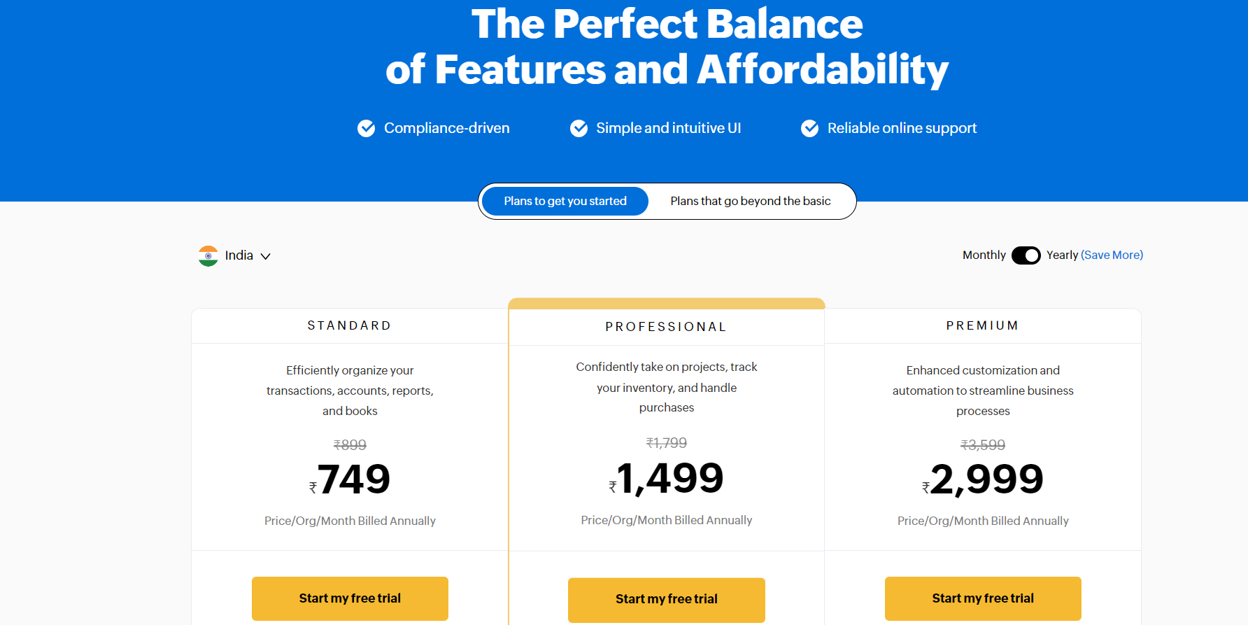 Zoho Books vs Quickbooks - Zoho pricing