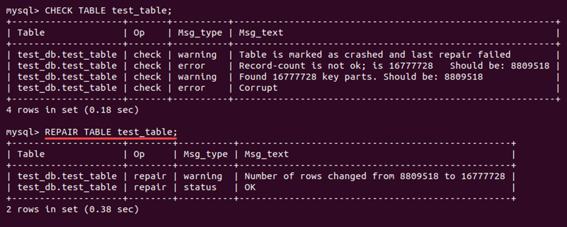 Repair Table command