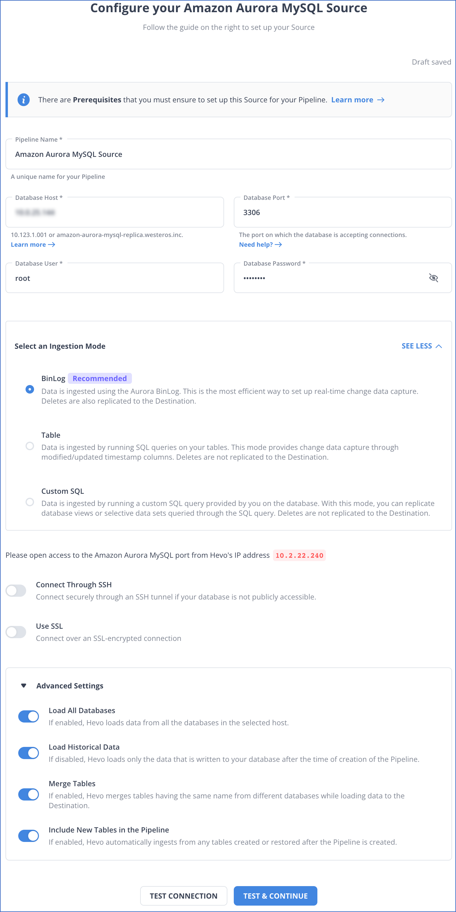 Configure your Amazon Aurora MySQL Source