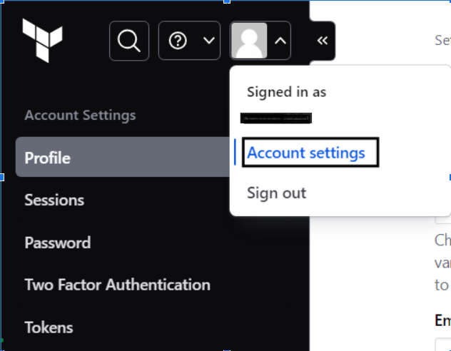 GitHub Profile Account Settings.