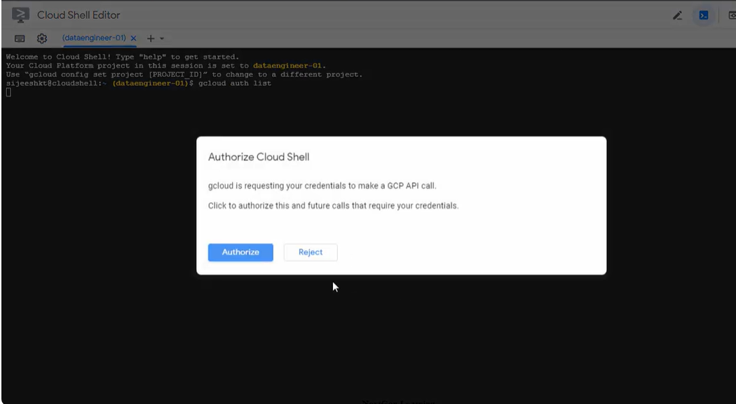 Authorize cloud shell