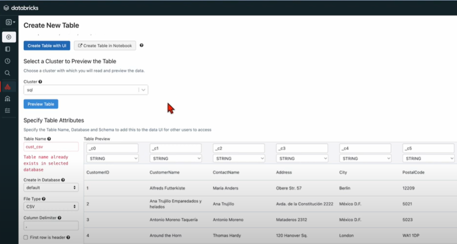 New table creation in Databricks