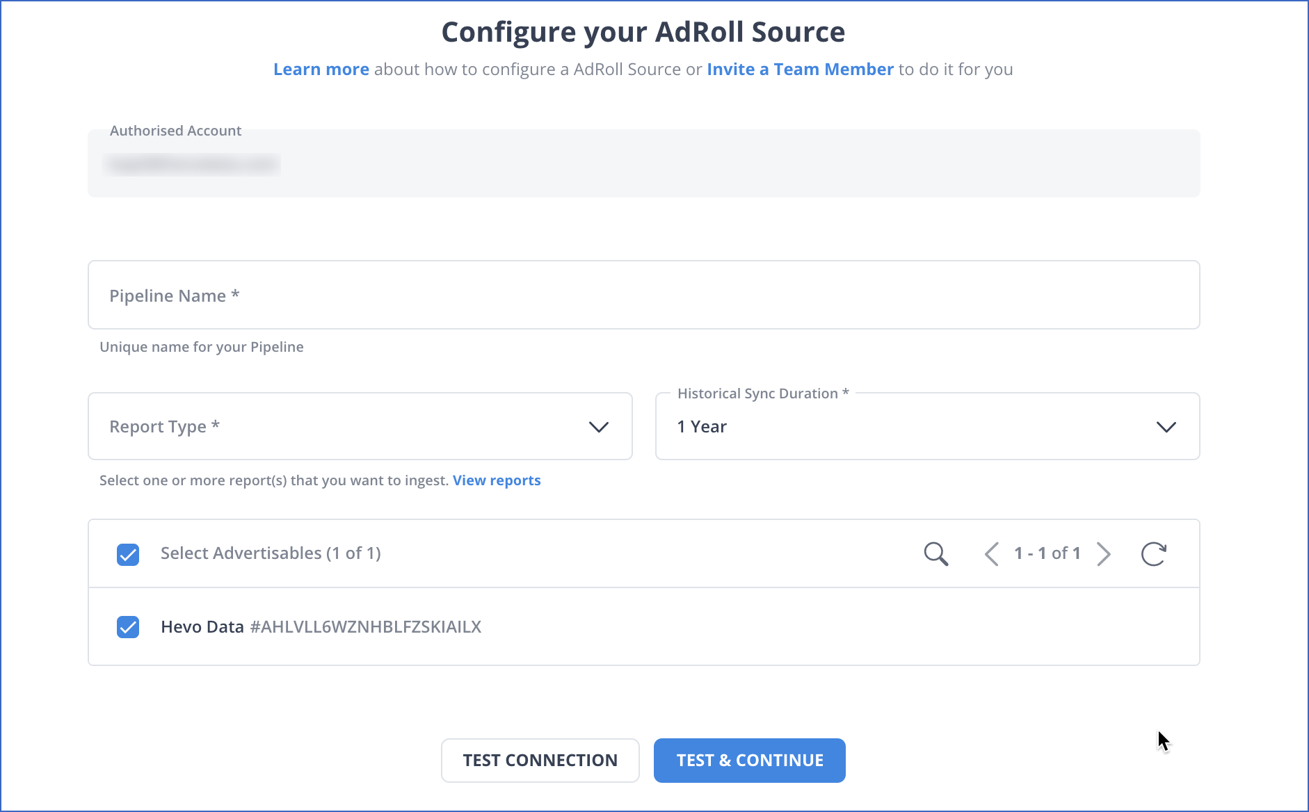 Configure your Adroll source for replicating data from Adroll to Snowflake