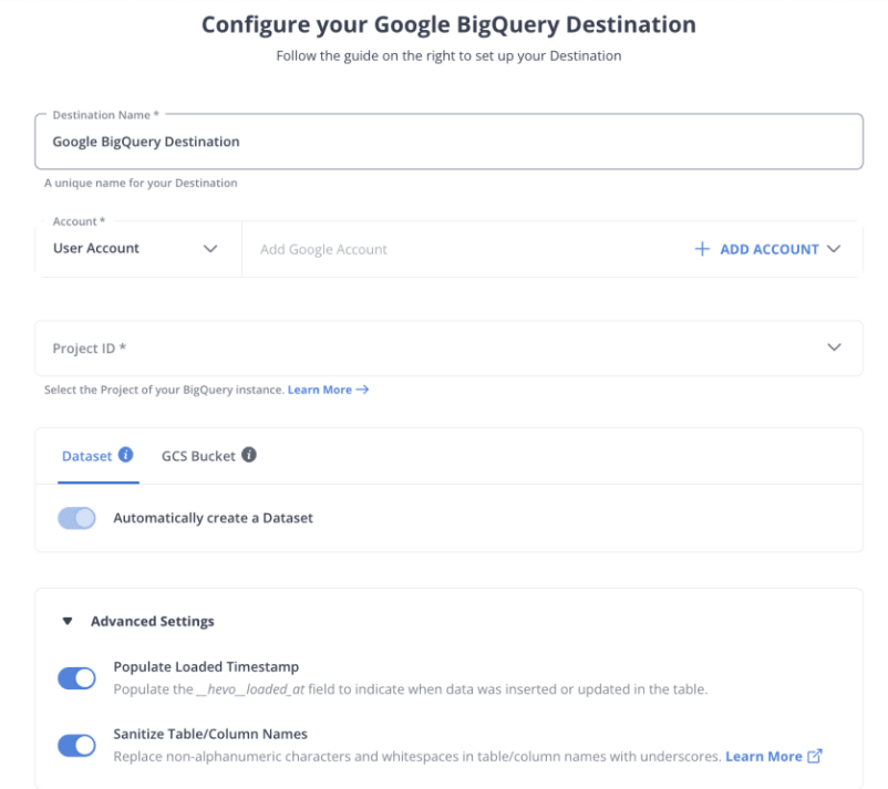 Configure Google BigQuery Destination.