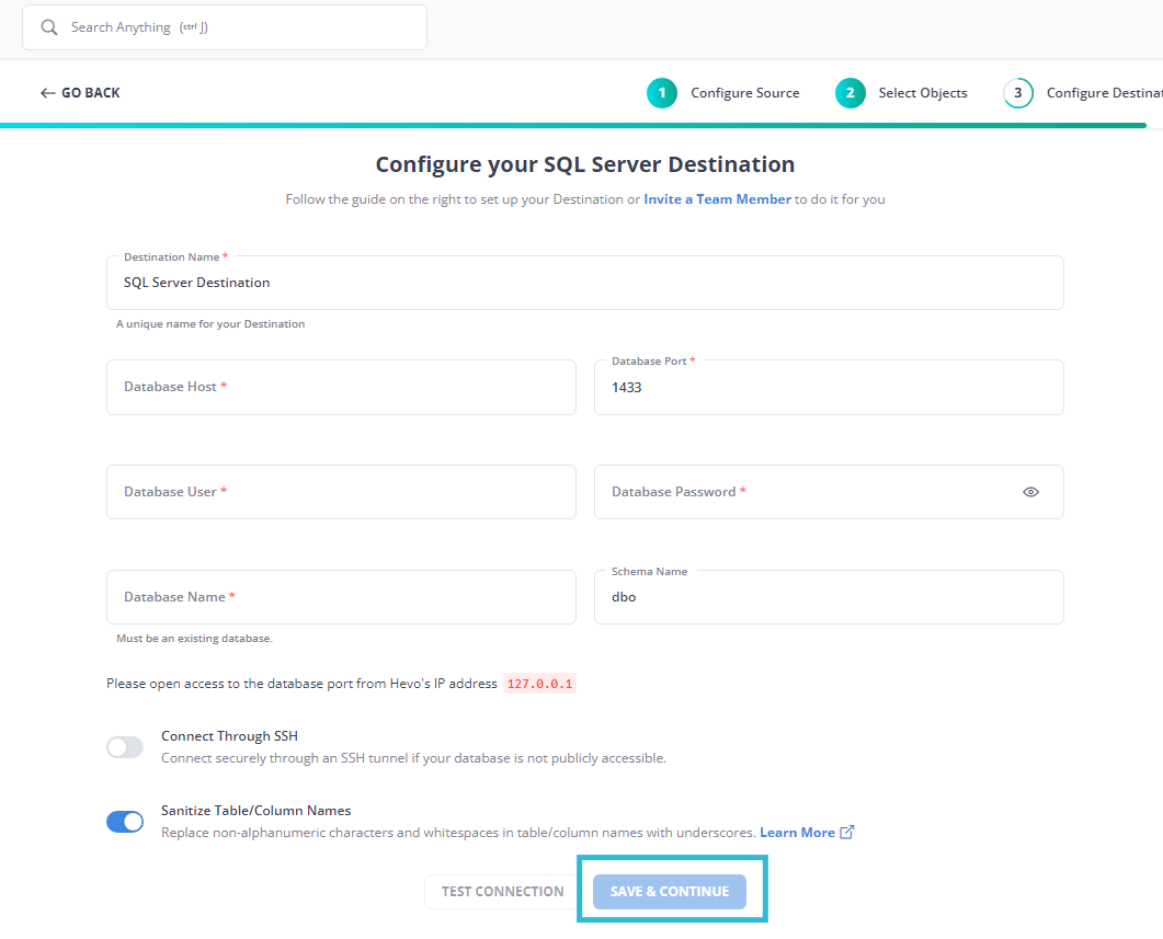 Configure SQL Server Destination.