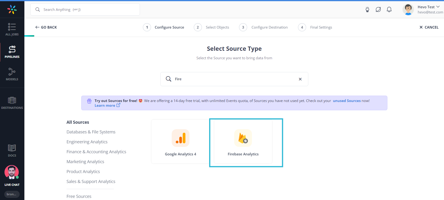 Choose Firebase as Source.