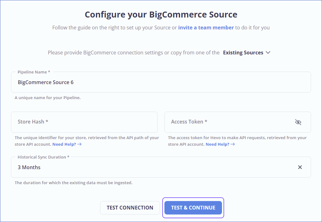 Configure your BigCommerce Source