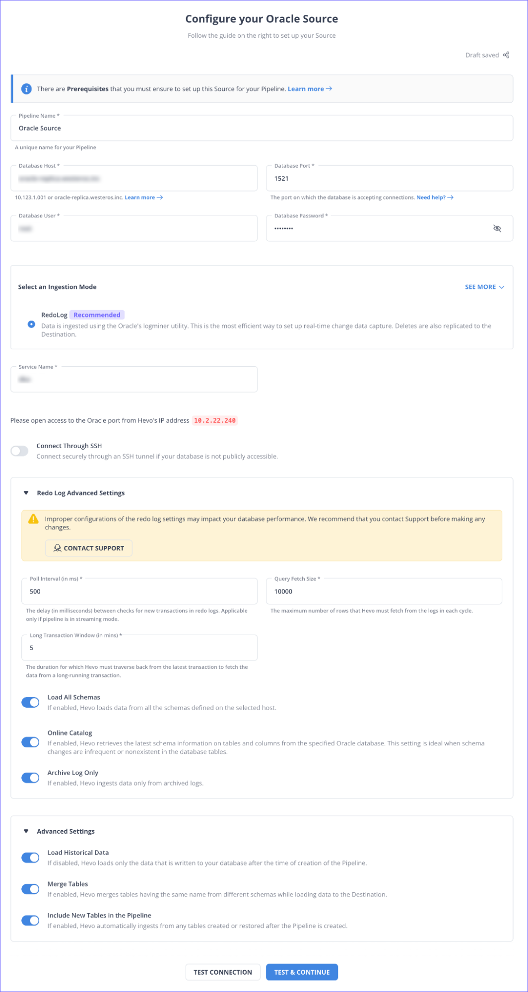 AWS RDS Oracle to BigQuery: Configuring Amazon RDS Oracle Source Page