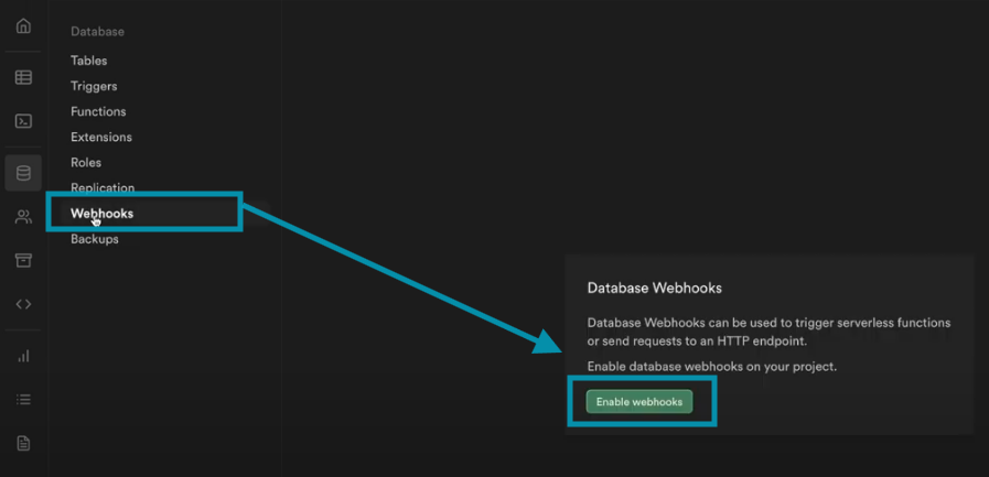 Create a new Database Webhook.