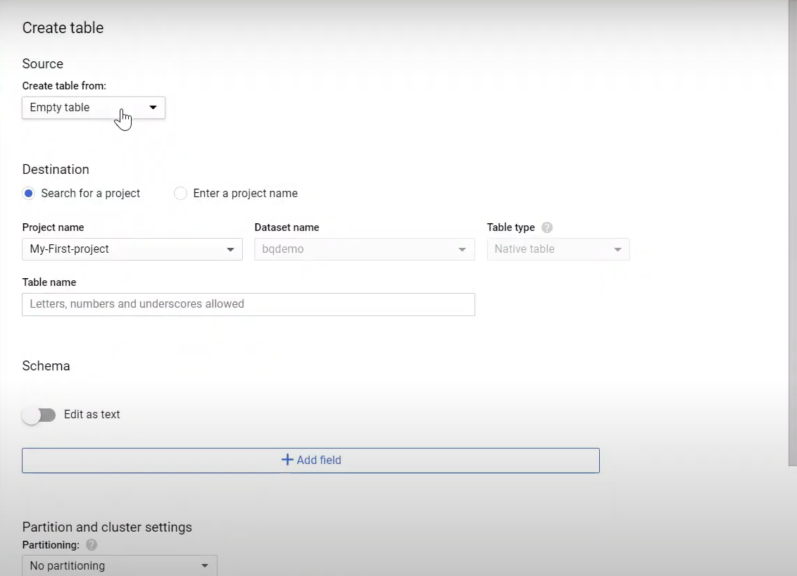 create table