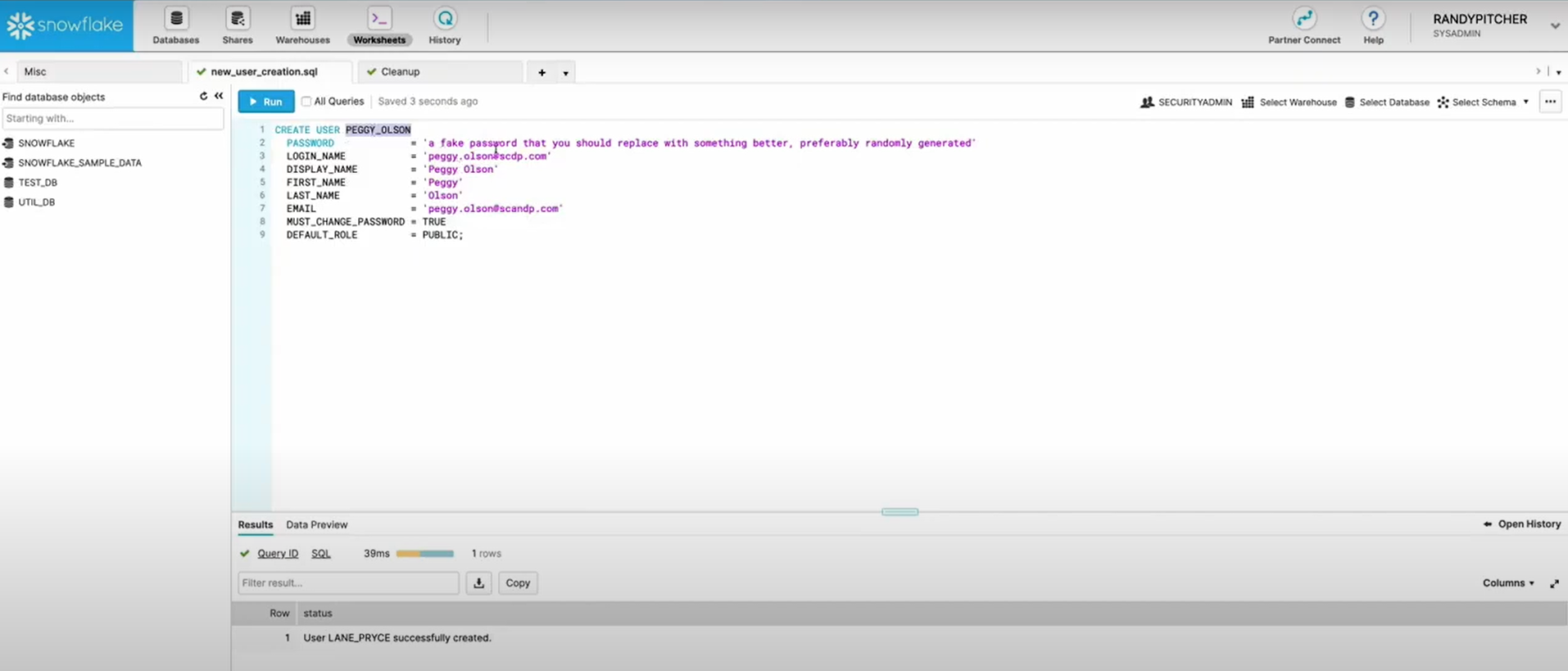 create user in snowflake