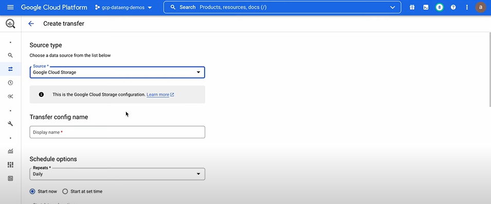 Create transfer by entering details 