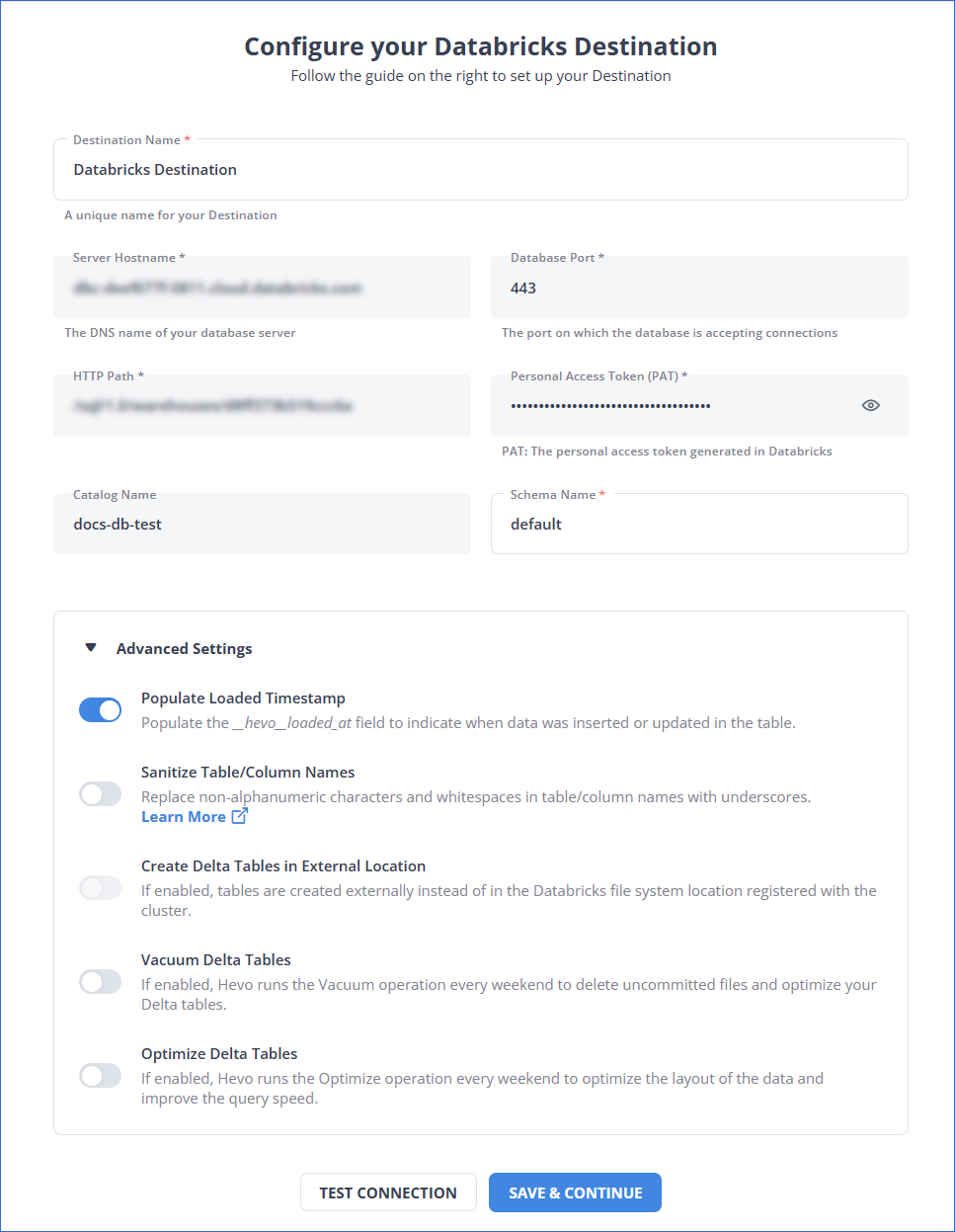 BigQuery to Databricks: Configure your Destination Settings