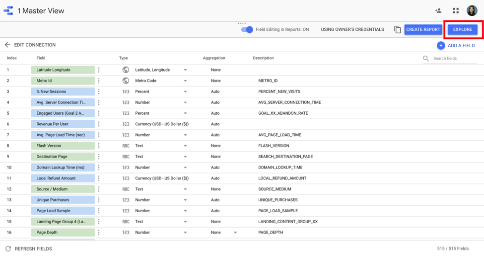 MySQL to Google Data Studio: Explorer