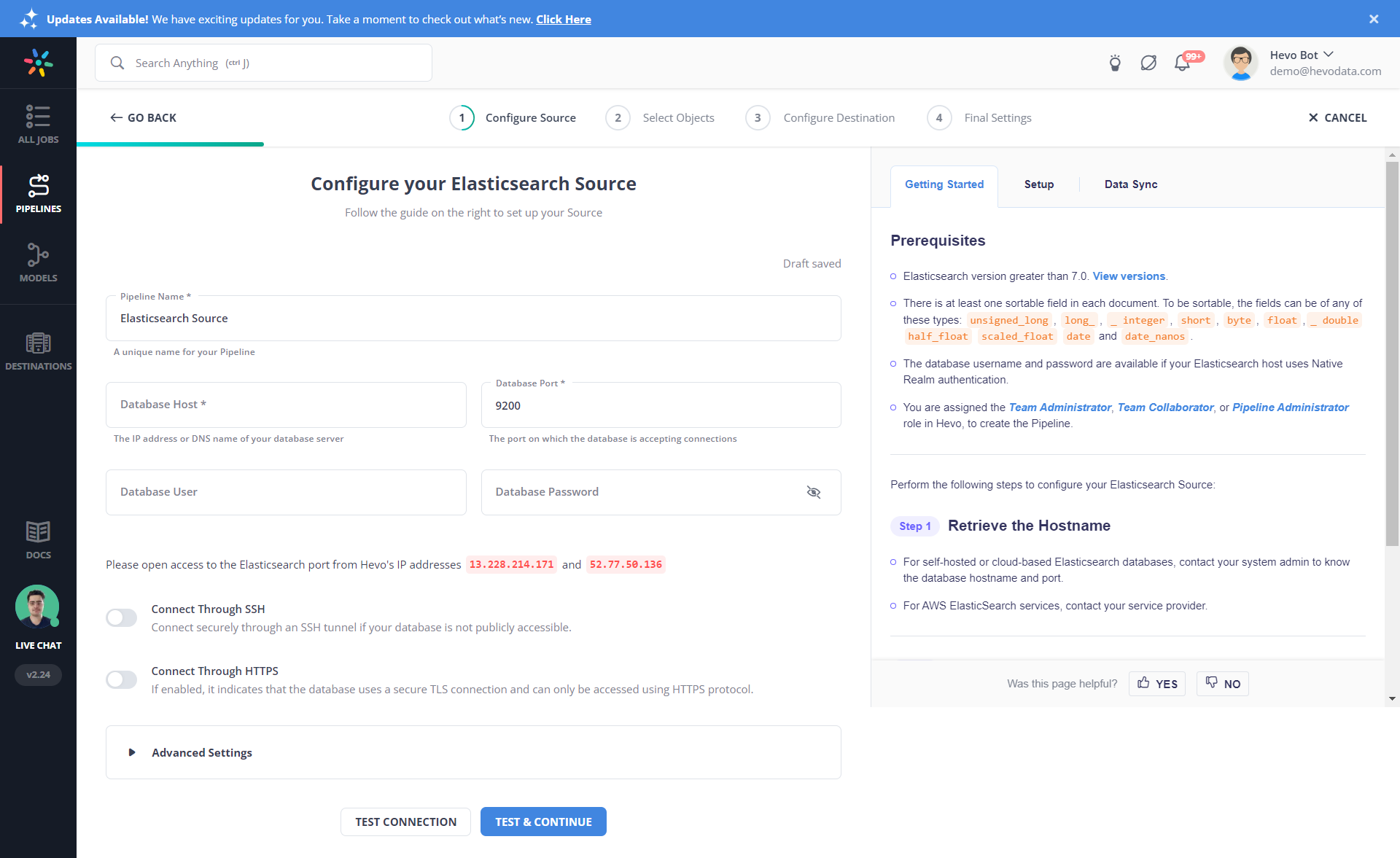 AWS Elasticsearch to Snowflake: Configure Elasticsearch as Source