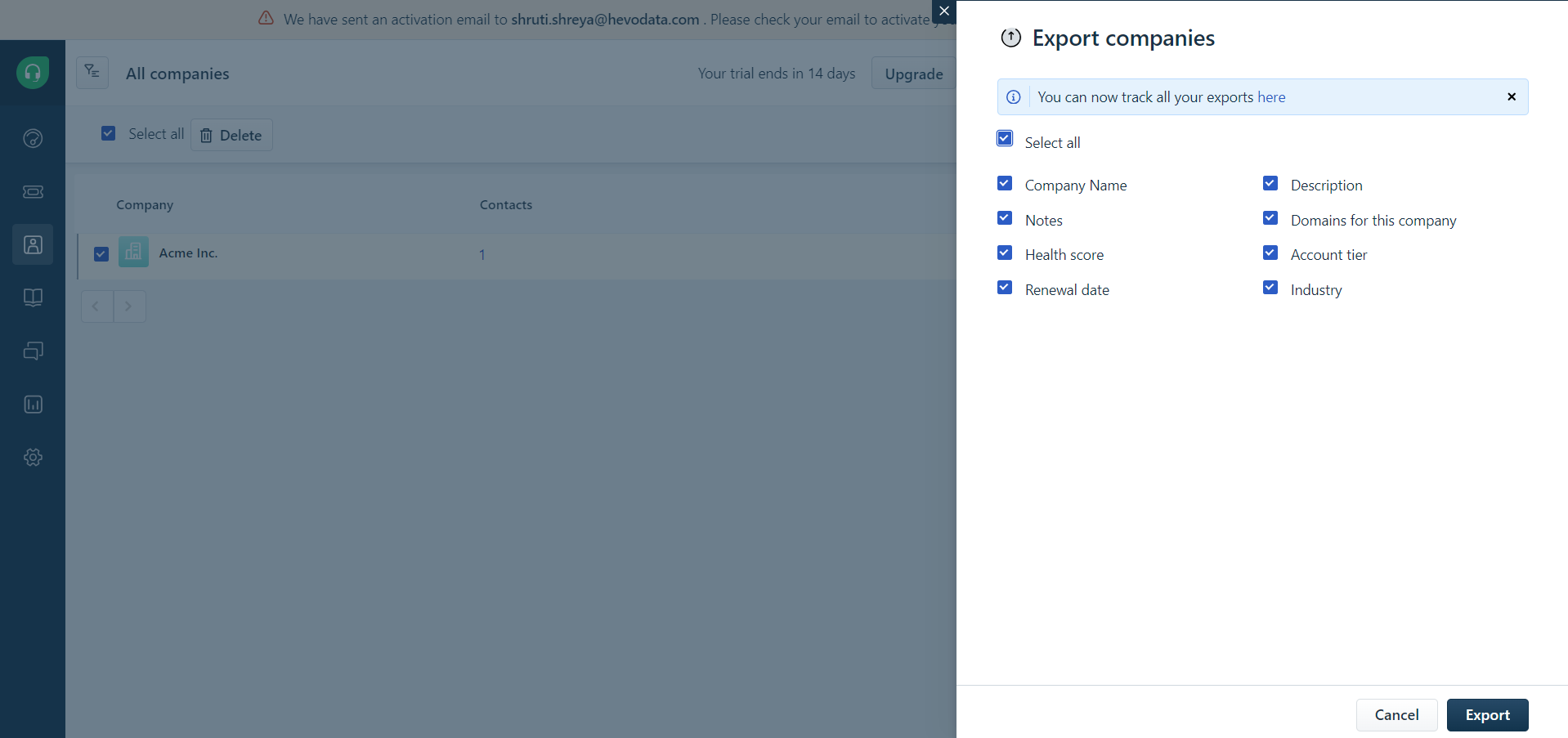 Export in Freshdesk 