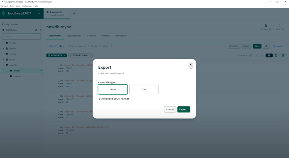 Export MongoDB Atlas Data as a CSV file