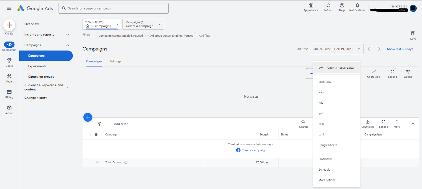 Export Data from Google Ads