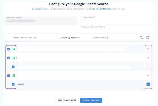 Google Sheets to Azure Synapse: Configure Google Sheets Source