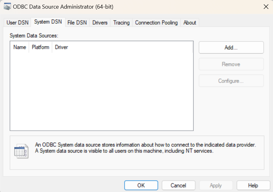 PostgreSQL ODBC Driver: ODBC Data Source Administrator