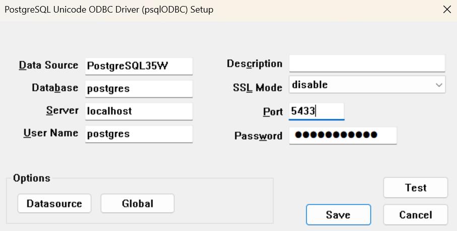 PostgreSQL ODBC Driver: PostgreSQL Unicode ODBC Driver Setup