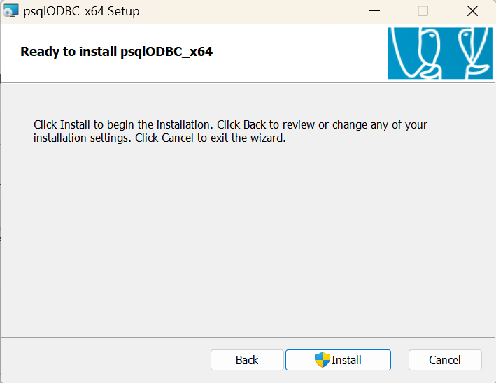 PostgreSQL ODBC Driver: Ready to Install Window