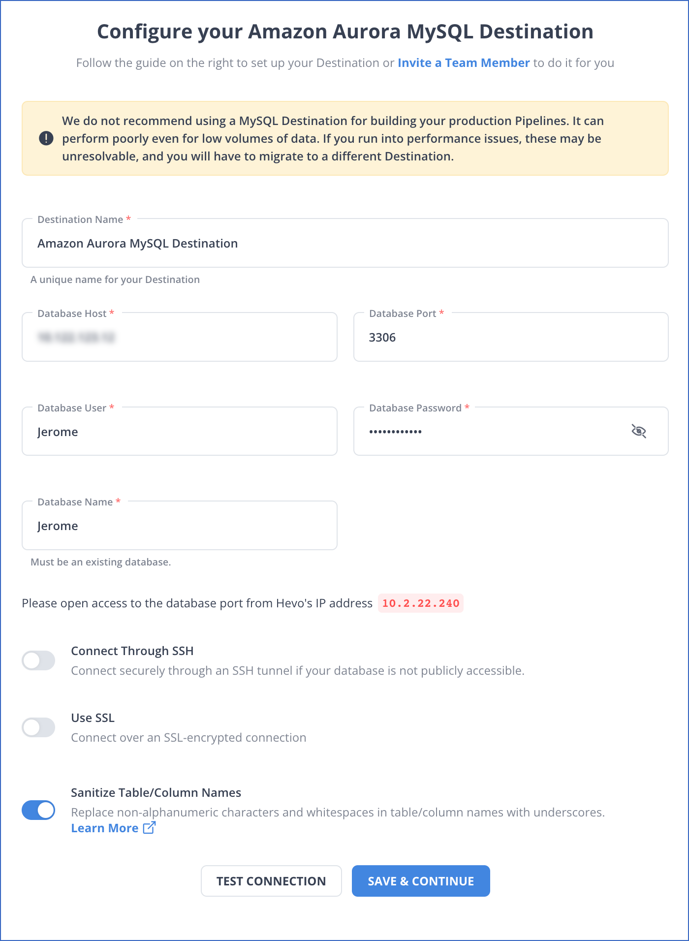 HubSpot to Amazon Aurora: Configure Amazon Aurora as Destination