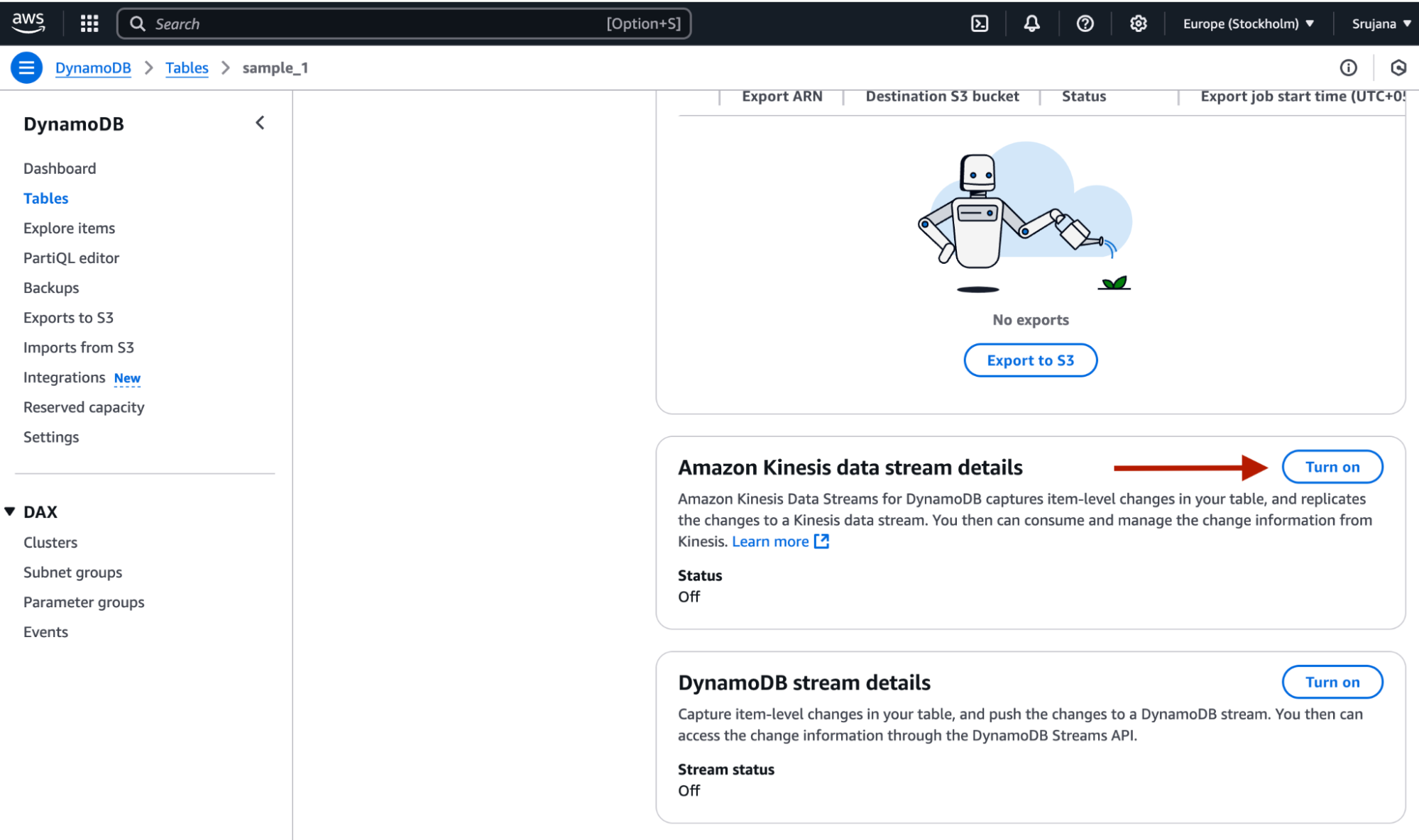 Amazon Kinesis data stream details 