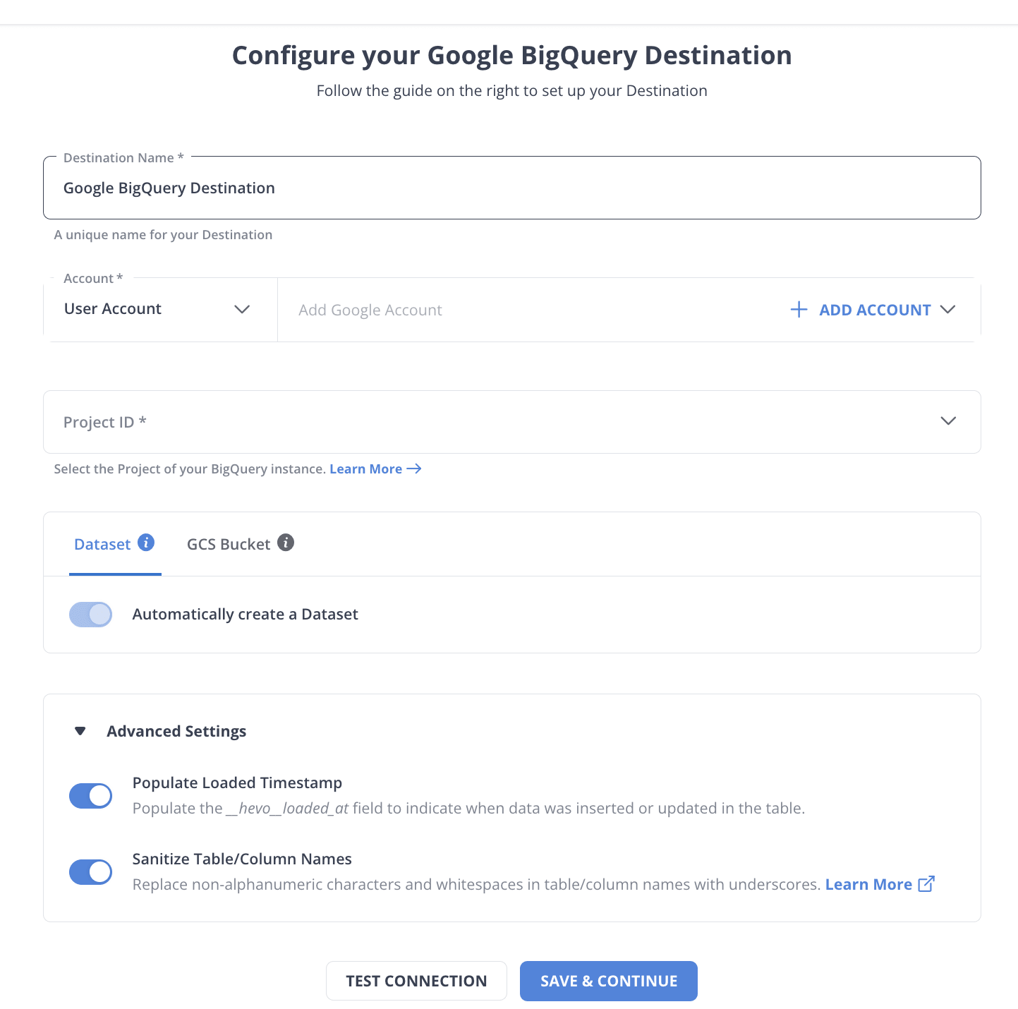 Configure BigQuery Destination