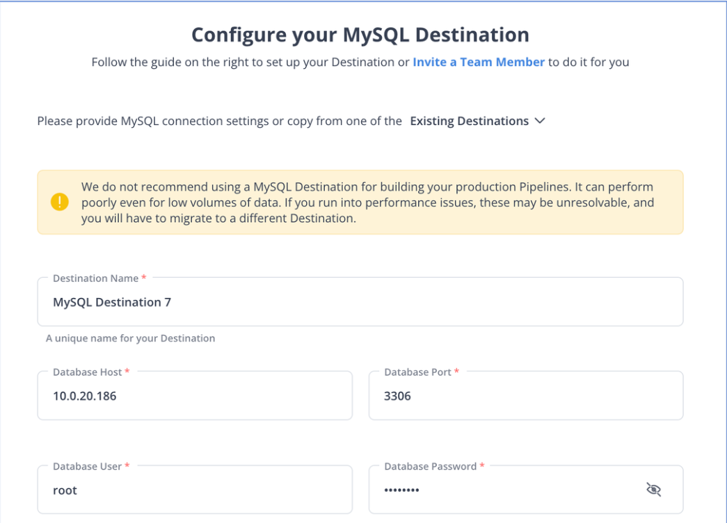 MySQL as destination