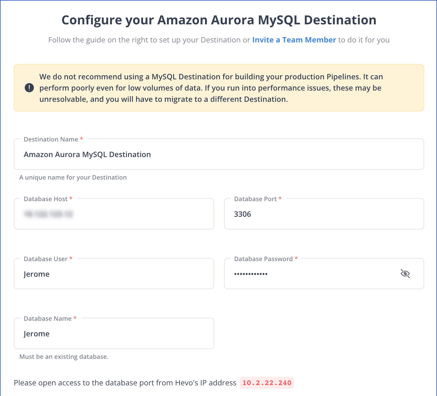 Configure Amazon Aurora as Destination