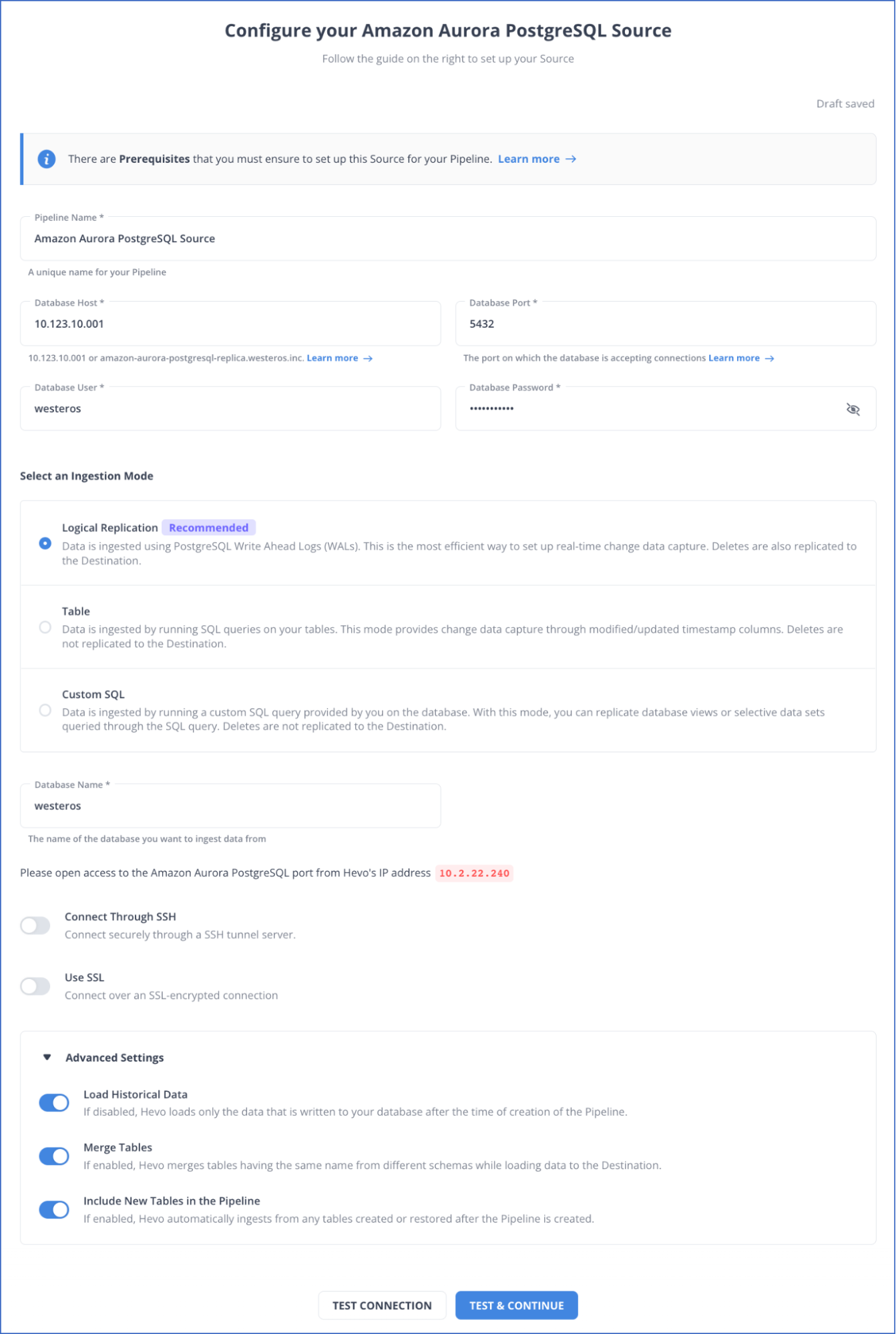 AWS Aurora Postgres to BigQuery: Configure Amazon Aurora Postgres as Source
