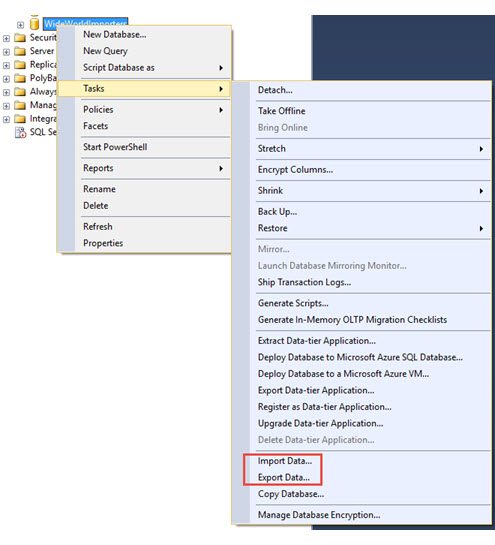 MS SQL Export Table: Wizard method for MS SQL export table