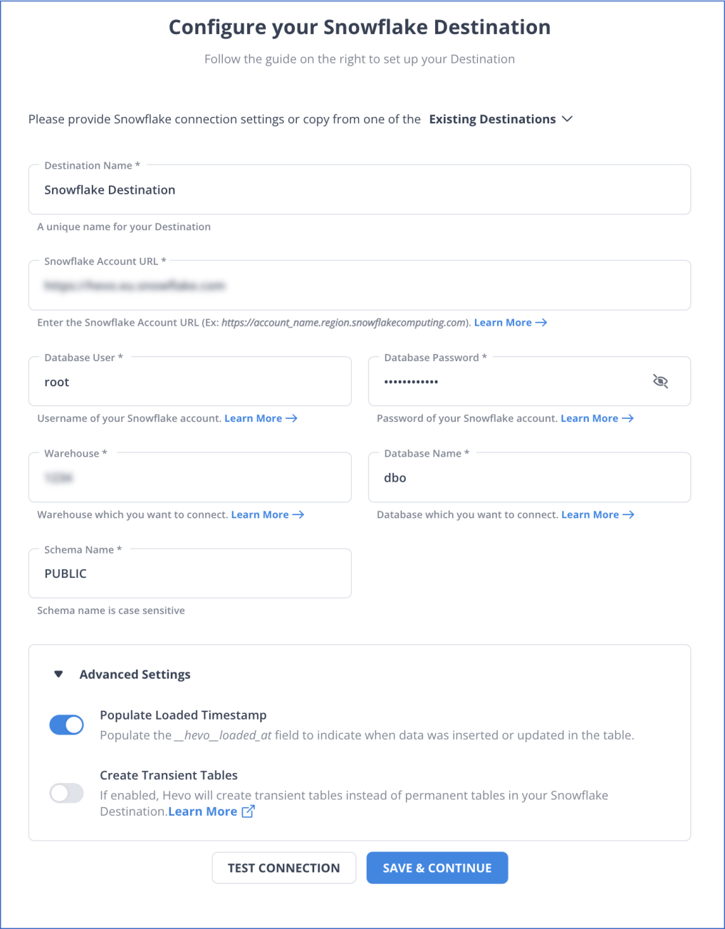 Configure Snowflake Destination