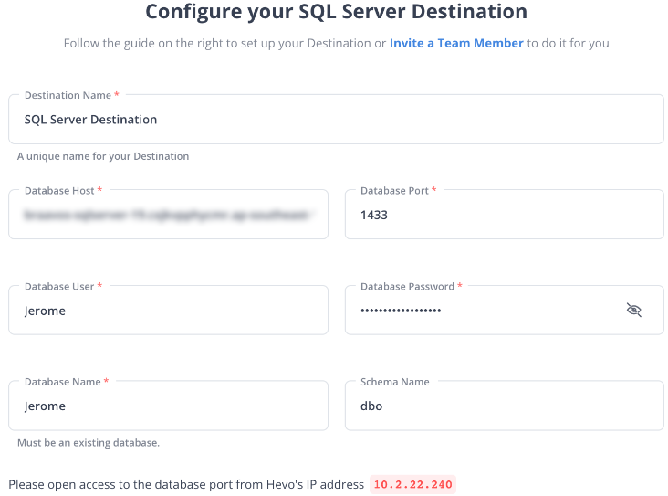 SQL server as destination