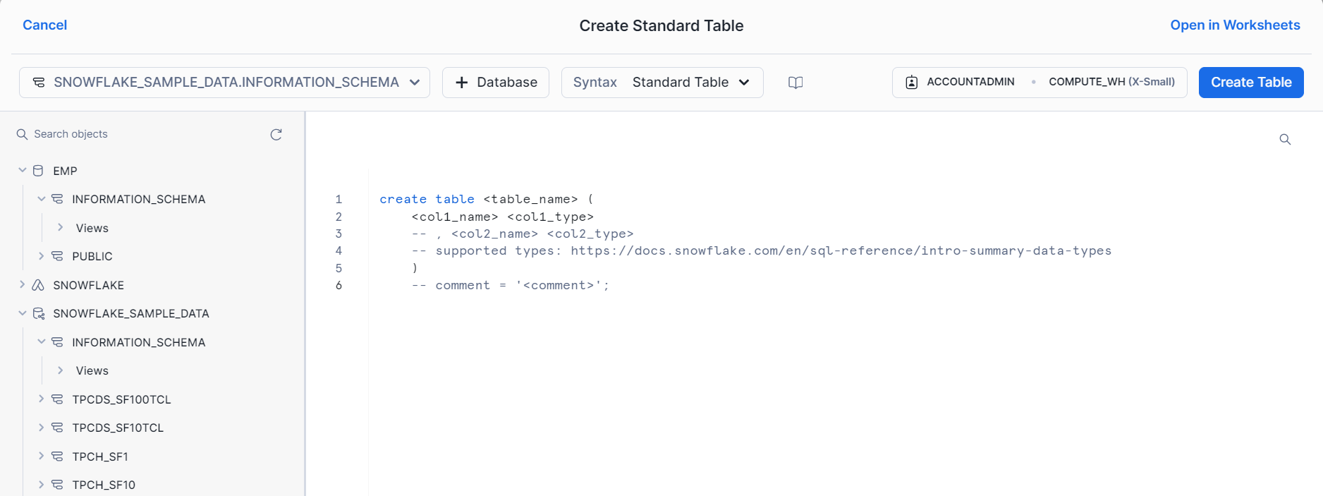 create table