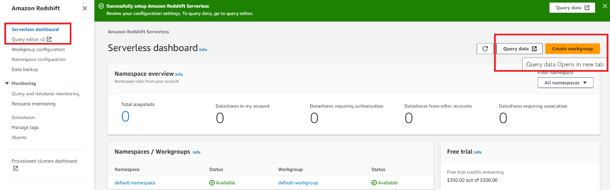 Redshift Schedule Query: Redshift Dashboard