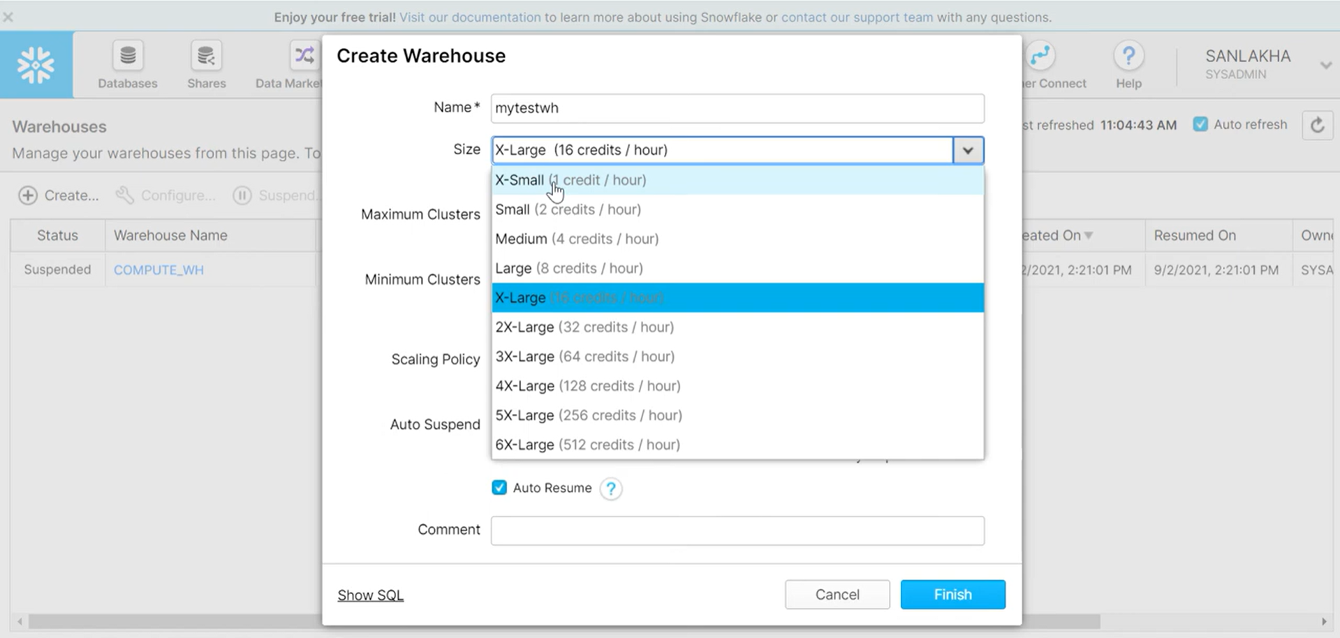 create warehouse